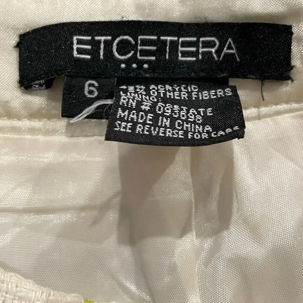 Etcetera Women's Black/White Tweed Pleated Plaid Skirt with Ribbon Trim sz 6